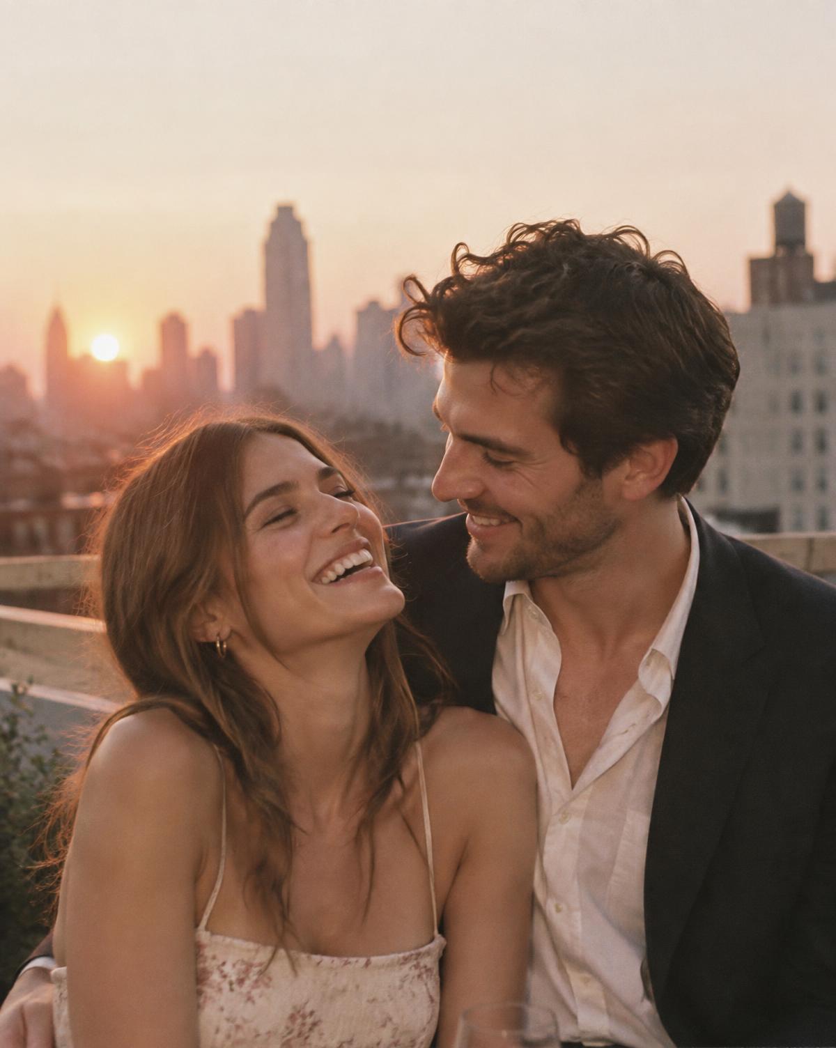 Couple laughing together at sunset